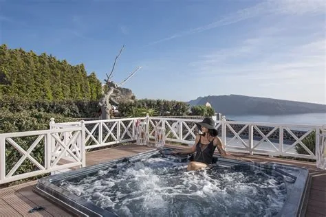 Outdoor spa area with a sea view